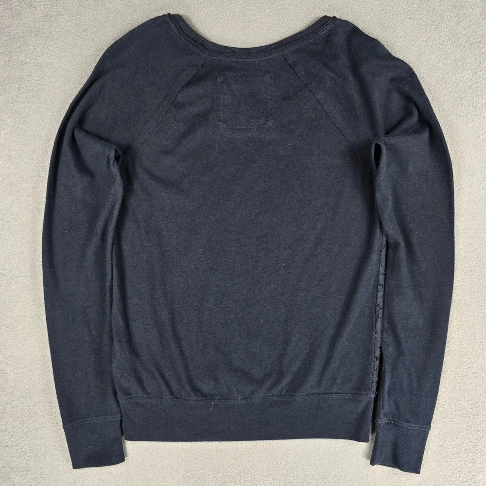 Vtg Y2K Abercrombie & Fitch Shirt Women‎ XS Navy Lace Raglan Pullover Floral - Picture 7 of 11